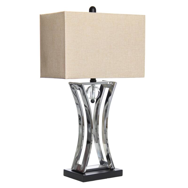 Curved Metal Base Table Lamp with Beige Drum Shade - 27.5" - Chrome Finish