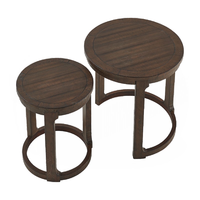 24 inch 2PCS Curved Traditional Round Circle Wooden Coffee Table Set - Dark Brown