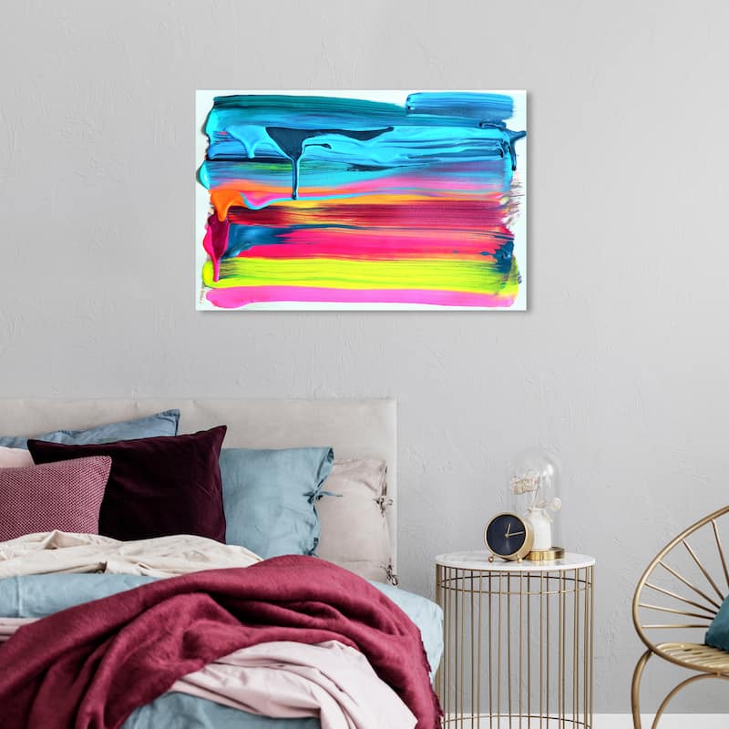 Wynwood Studio 'So Glazed in Neon' Abstract Wall Art Canvas Print Paint - Blue, Pink - 36 x 24