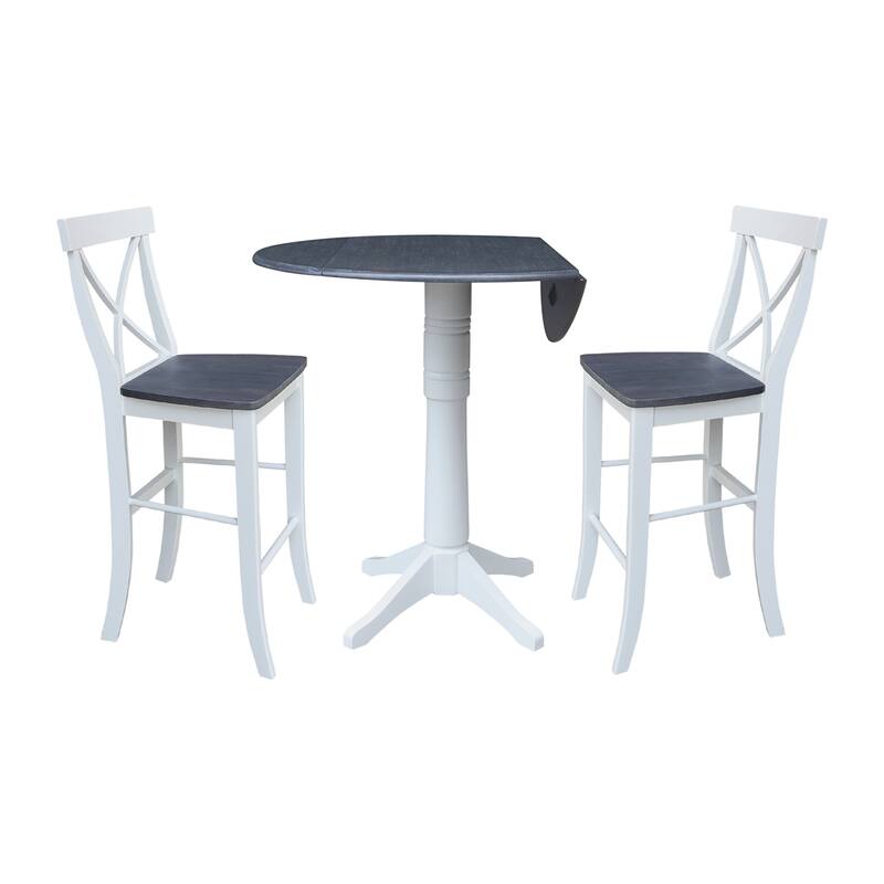 42" Round Top Dual Drop Leaf Pedestal Table with Stools
