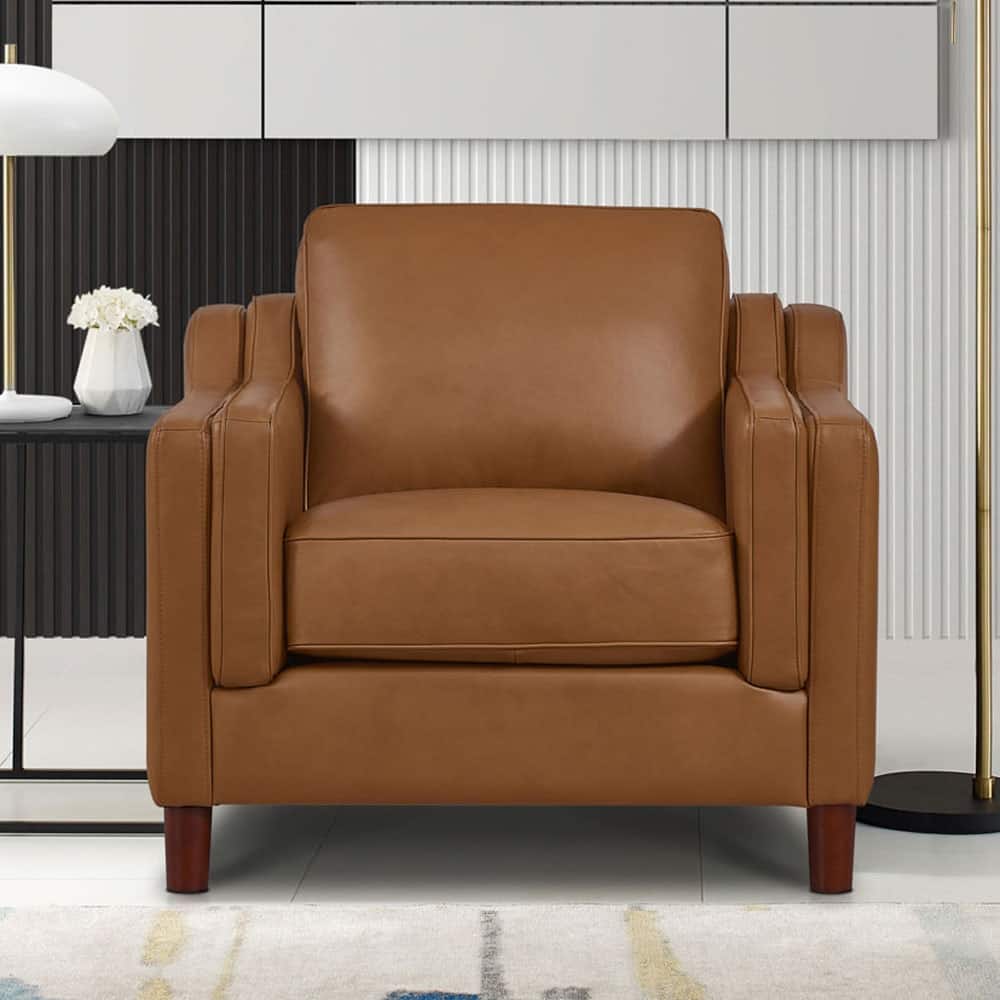 Hydeline Bella Top Grain Leather Chair With Feather, Memory Foam and Springs