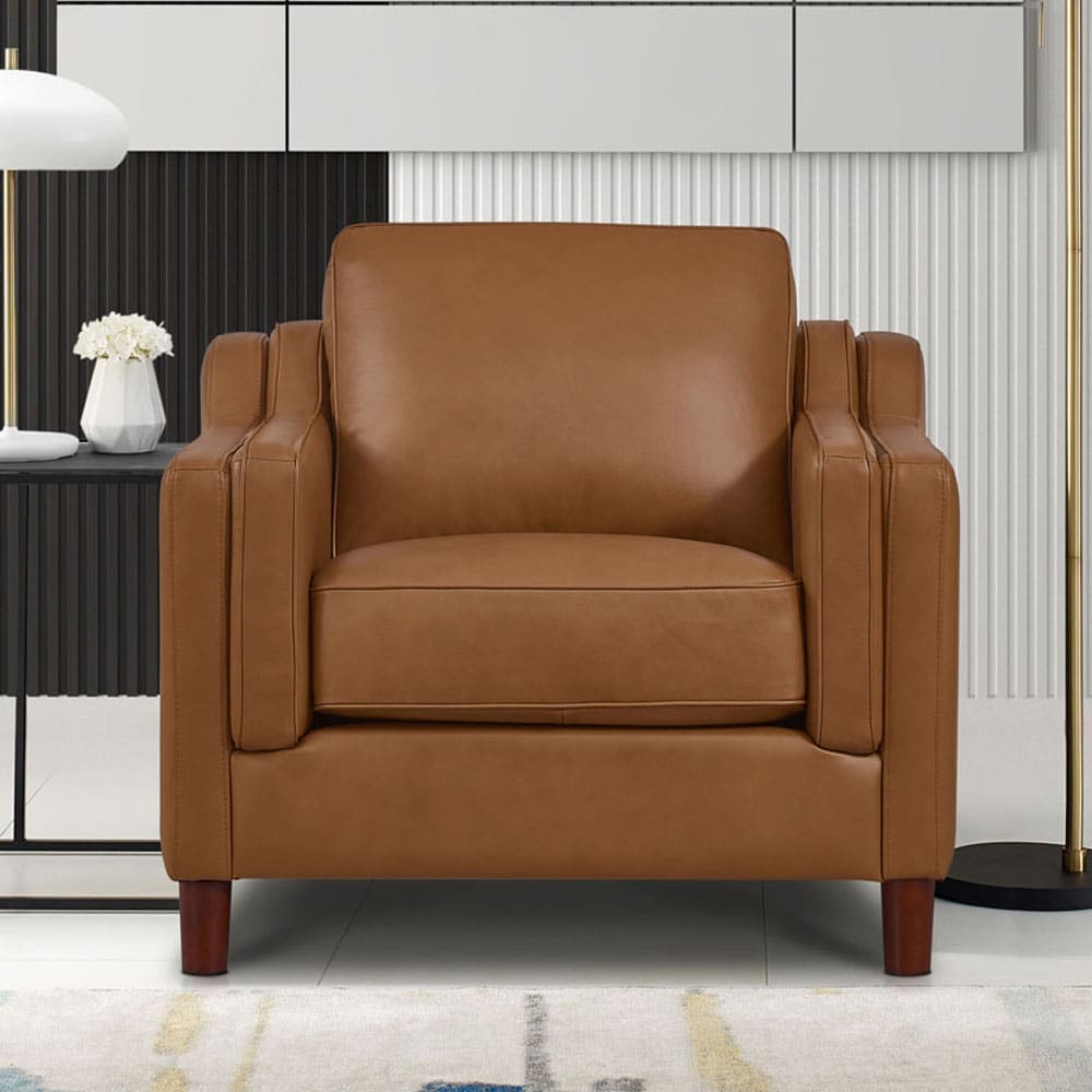 Hydeline Bella Top Grain Leather Chair With Feather, Memory Foam and Springs