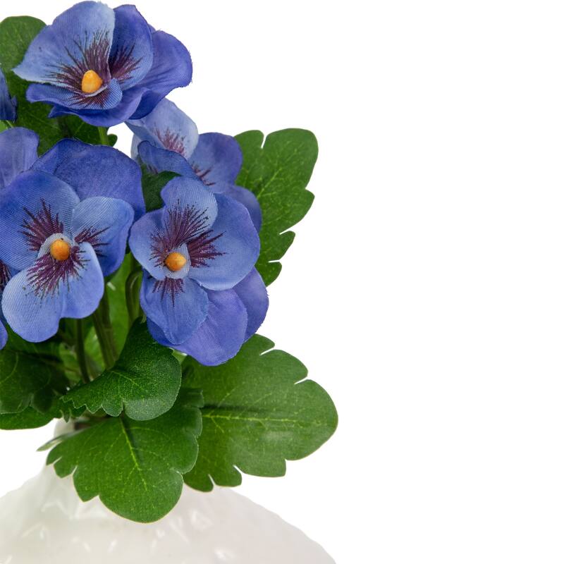 8" Blue Pansy Artificial Silk Floral Bouquet
