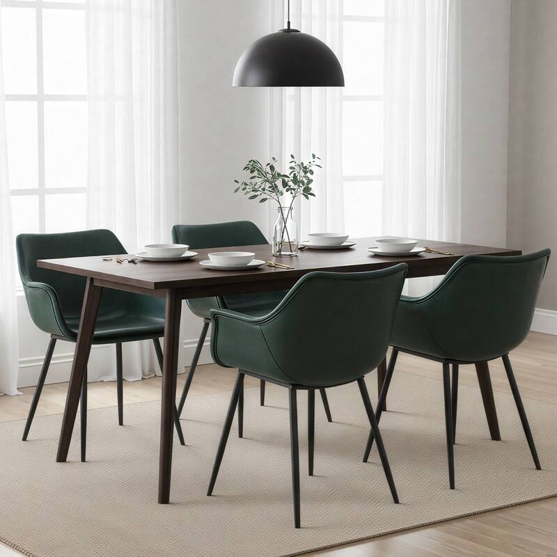 Markley Mid-Century Modern Minimalist Ergonomic Leather Dining Chair with Comfy Curved Seat & Strong Powder-Coated Iron Legs