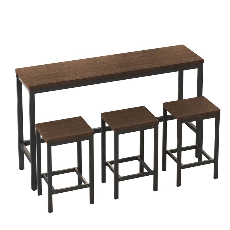 Modern Kitchen Pub Table, Long Dining Table Set with 3 Stools