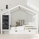 preview thumbnail 2 of 5, Full House Bed Frame with Blackboard & Drawers, Two Assembly Methods for Kids, White