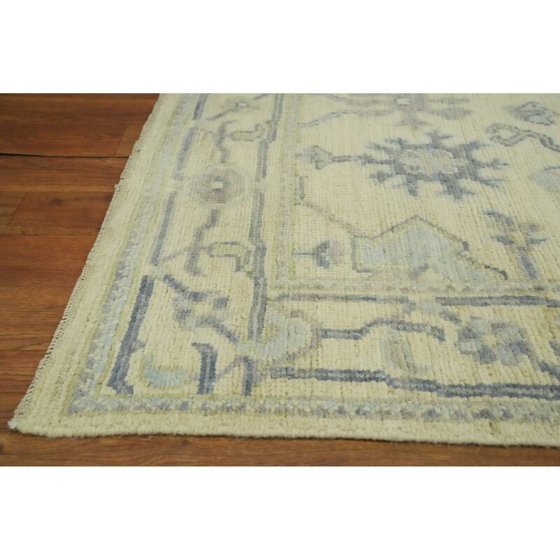 Vegetable Dye Floral Oushak Turkish Runner Rug, Floral Geometric Carpet - 12' 4'' X 2' 8''