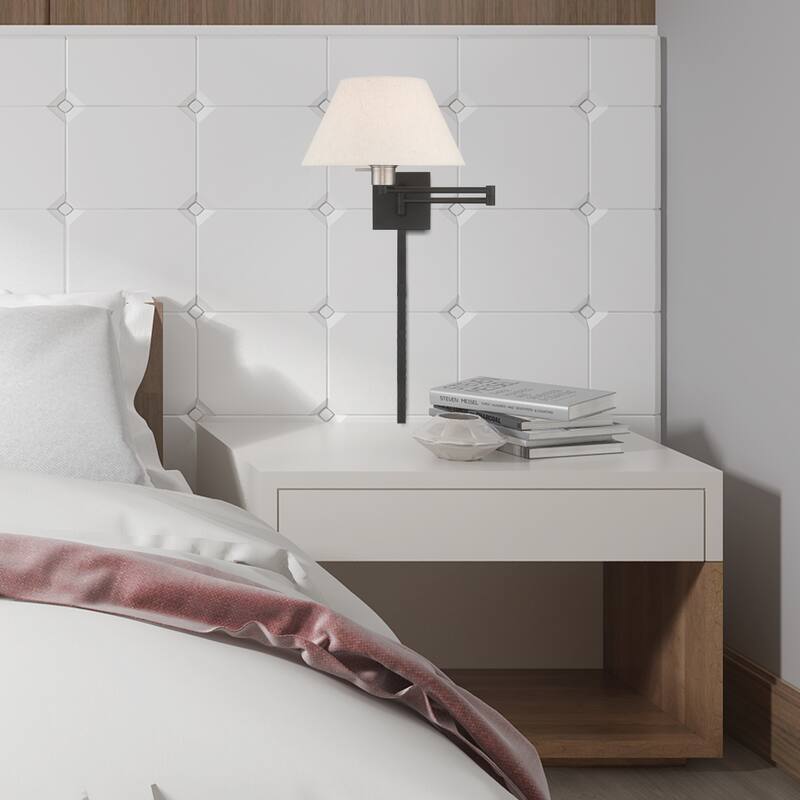Livex Lighting 1-Light Oatmeal Shade Swing Arm Wall Lamp, 40038