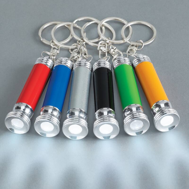 LED Lighted Colorful Flashlight Keychains - Set of 6 - 4.250 x 3.380 x 1.000 - Silver