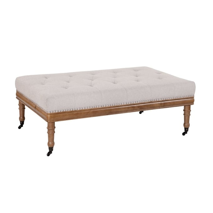Grafton Home Woodland Upholstered Diamond Tufted Ottoman with Nail Trim and Casters