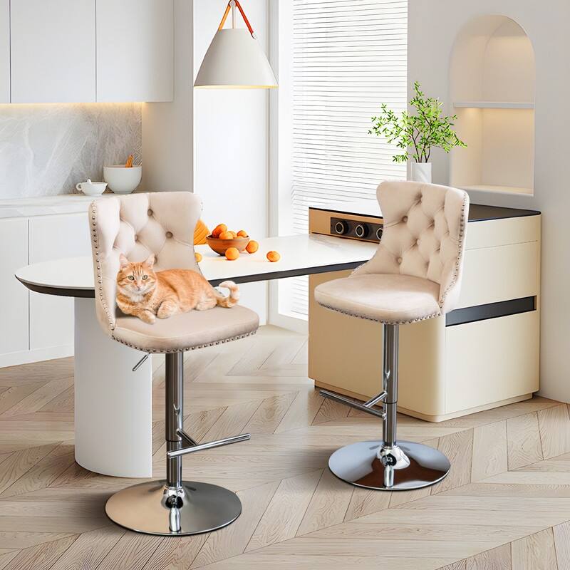 Swivel Foam Barstools Adjusatble Seat Set of 4 - Beige