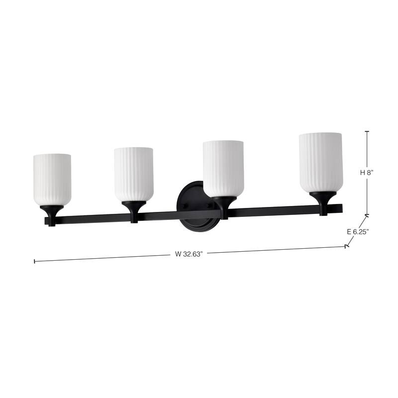 Solara 4 Light Vanity Matte Black Finish Frosted Ribbed Glass - Matte Black