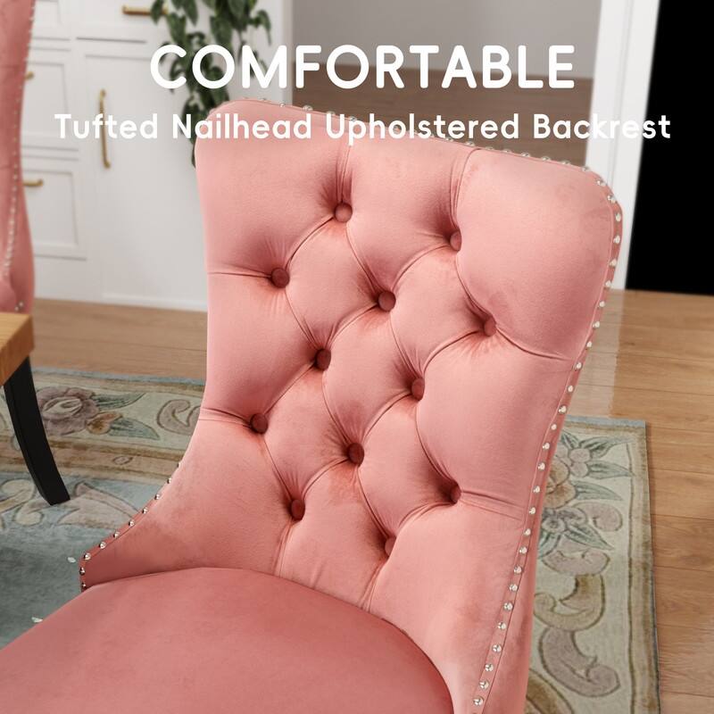 Solid Wood Velvet Upholstered Dining Chair Set of 2