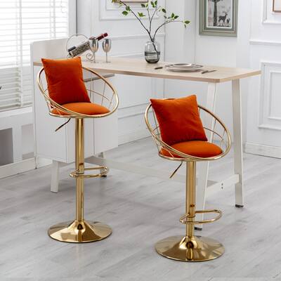 2 Pcs Velvet Swivel Bar Stools Adjustable Dining Chairs with Pillows