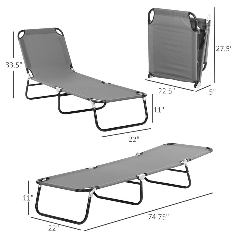 Outsunny 2 Piece Folding Chaise Lounge Pool Chairs, Outdoor Sun Tanning Chairs With 5-Level Reclining Back, Steel Frame