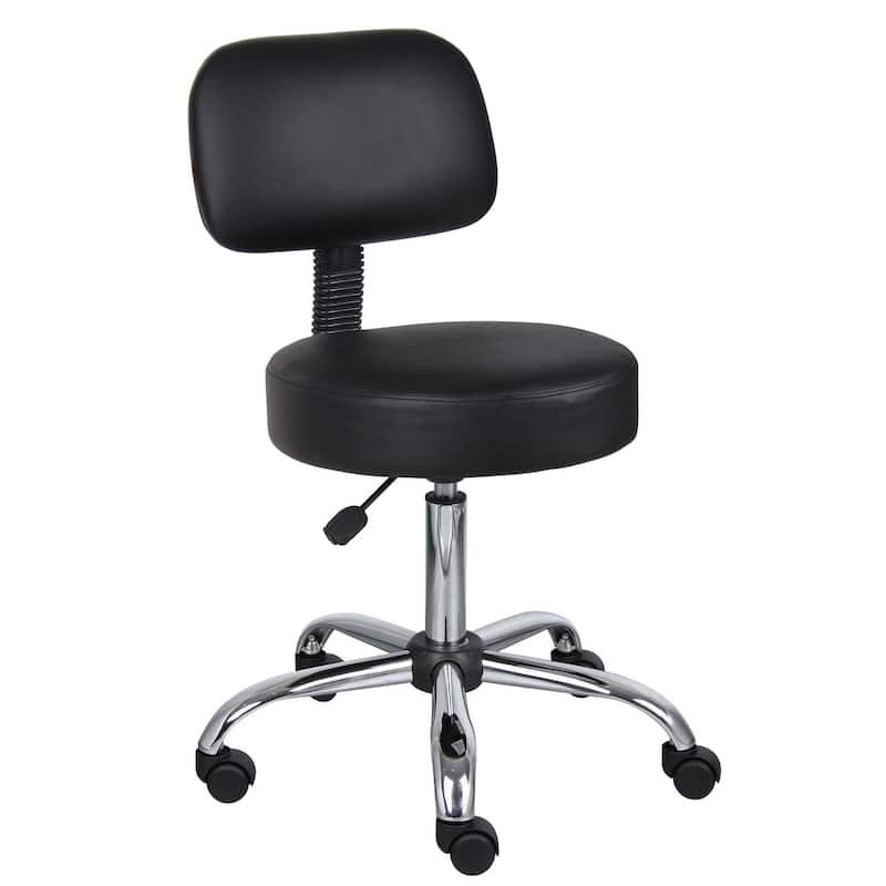 Boss Be Well Antimicrobial Vinyl Medi-Spa Adjustable Stool with Back - Black