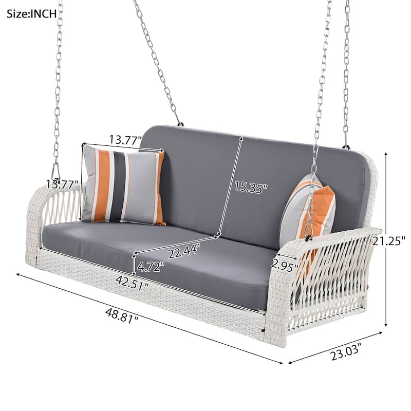 Roomfitters PE Wicker Porch Swing, 2-Seater Hanging Bench With Chains, Patio Furniture Swing For Backyard Garden Poolside