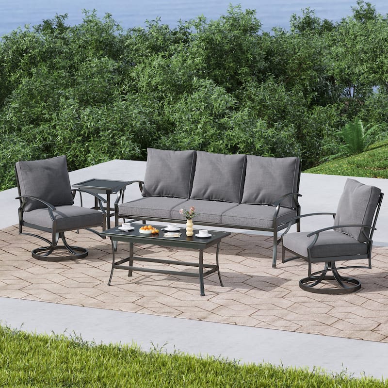 DREAMSIDEA Outdoor Furniture Conversation Patio Set - Swivel Chair - Gray Sofa Set/5 Piece