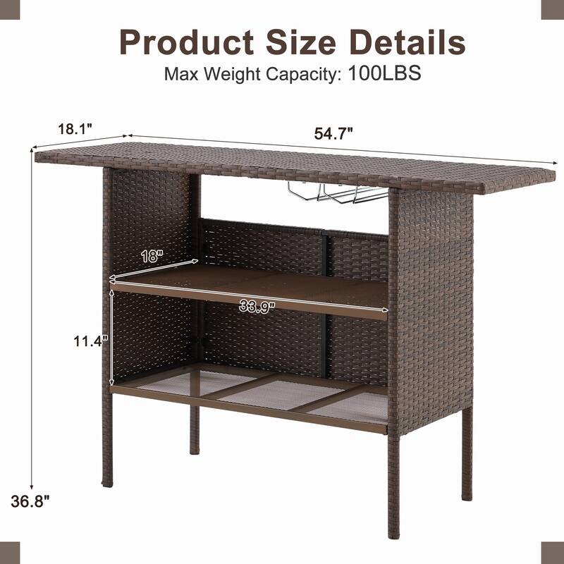 AVAWING Patio PE Wicker Bar Table Rattan Bar Counter Table
