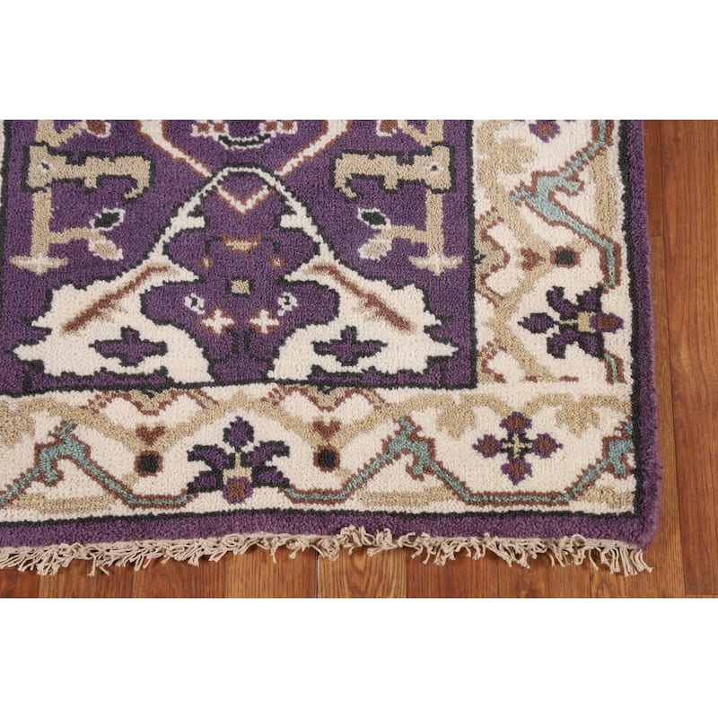 Purple & Ivory Oushak Oriental Runner Rug Handmade Wool Carpet - 2'7"x 9'7"