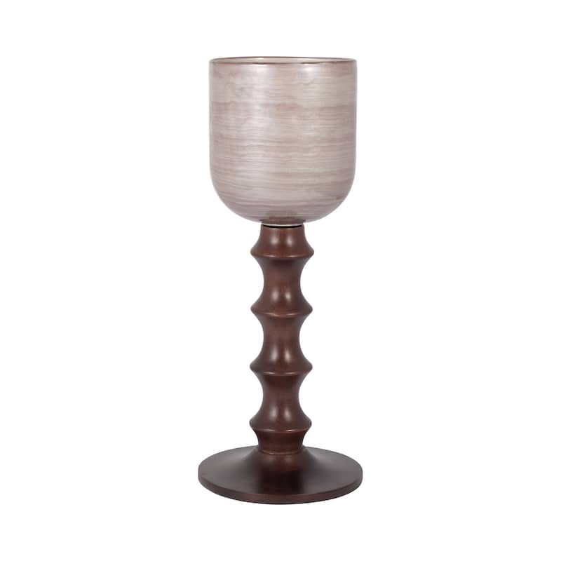 Sagebrook Home Glass Solid Color Wooden Base Hurrican Vase