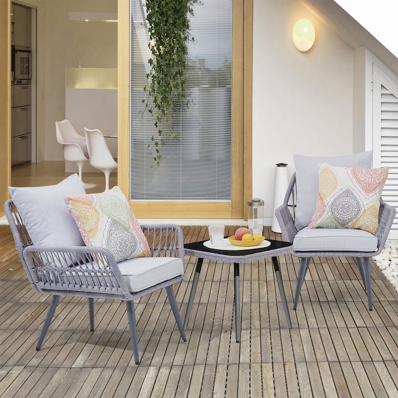 3 Piece Patio Bistro Set, Outdoor Patio Chairs with Glass Top Table