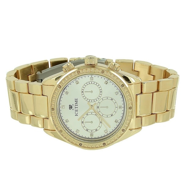 Ice Time Watch Mens Analog Chronograph Display Gold Finish Classy Look 0.10 CT Real Diamonds