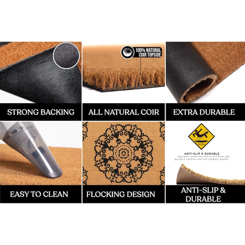 A1HC Natural Coir Flock Door Mat for Front Door, 36x72, Anti-Shed Treated Durable Double Door Entrance Doormat