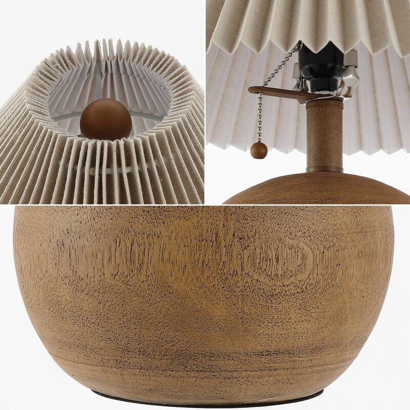 Arvid 17.25" Coastal Scandinavian Resin/Iron Sphere LED Table Lamp with Pleated Shade and Pull Chain, by JONATHAN Y