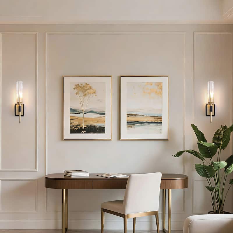 Black and Gold Wall Sconce with Clear Glass Shade E12 Base