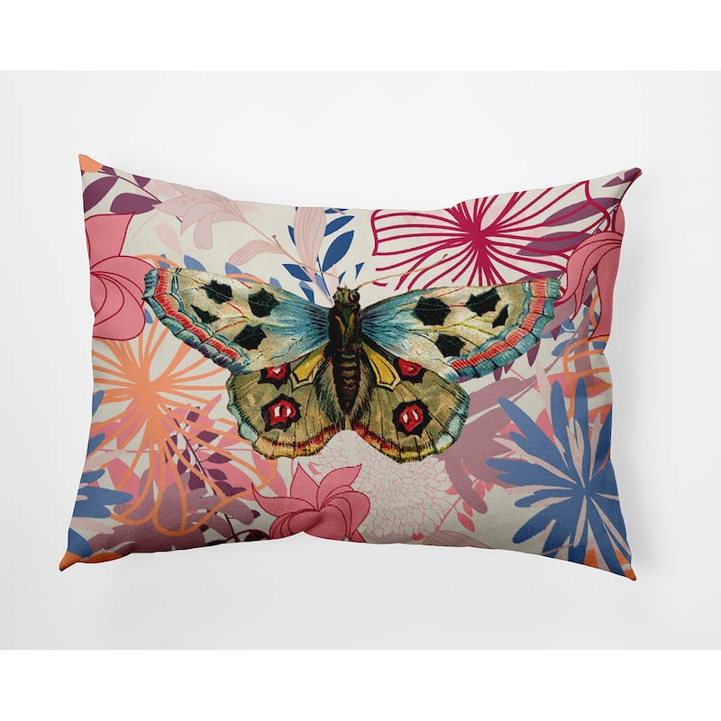 Butterfly In Floral Jumble Decorative Throw Pillow - Orange - 14" x 20"