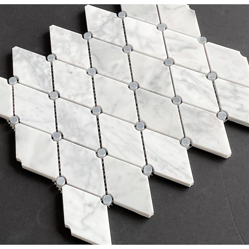 White Carrara Diamond Marble Mosaic Tile - Case (10 Sheets)