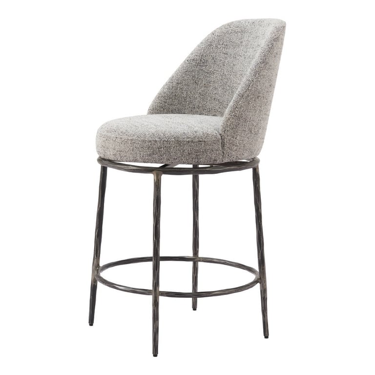HomeRoots 24" Gray and Black Fabric and Steel Counter Height Swivel Bar Chair