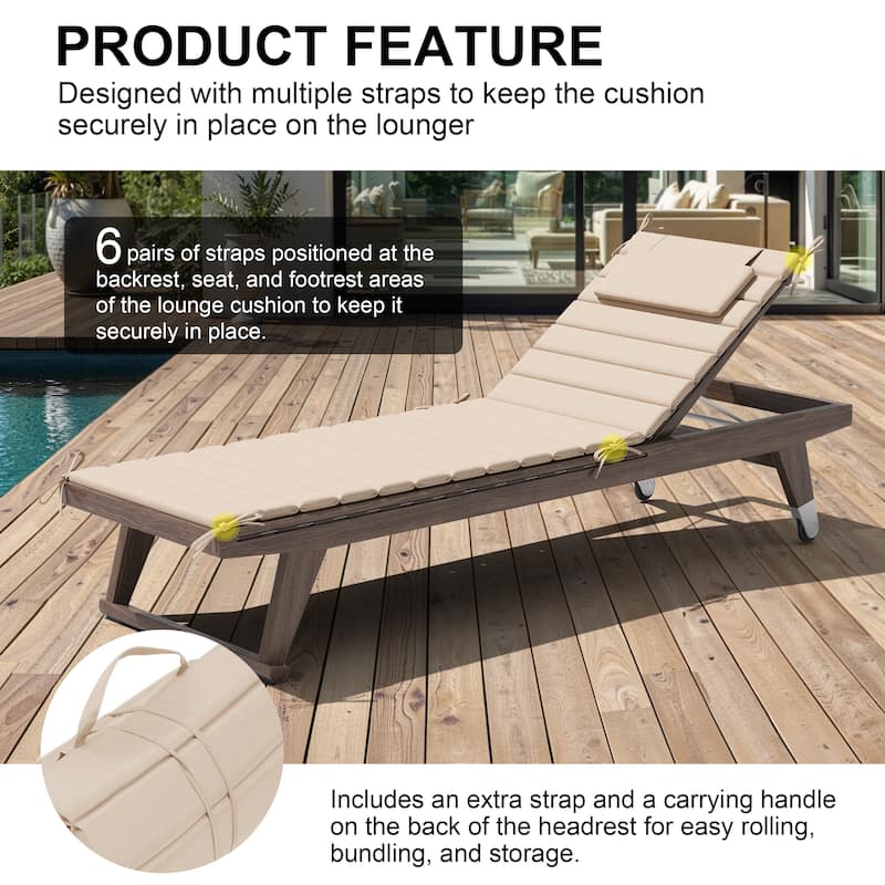 Outdoor Chaise Lounge Cushion Quilted Patio Sun Lounger Pad with Straps