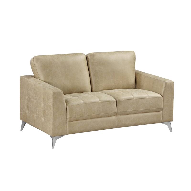 Casie Loveseat, Sand Brown Microfiber Foam, Chrome Legs 61 Inch