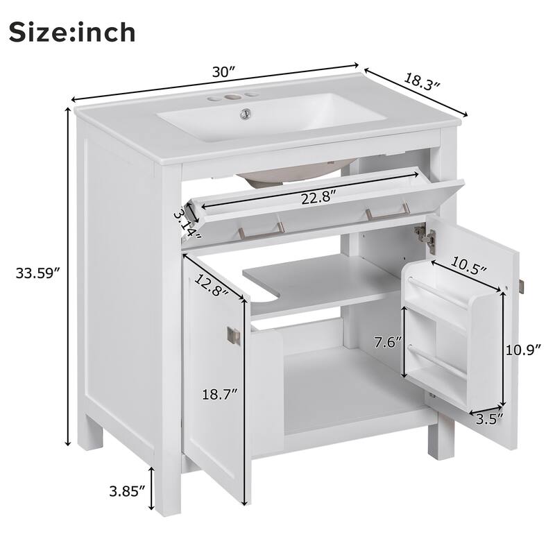 Bathroom Vanity with Sink Top, Bathroom Cabinet with Drawer and Two Doors, Freestanding Storage Cabinet with Shelf