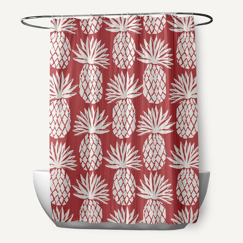 Pineapple Pattern Shower Curtain - Ligonberry Red