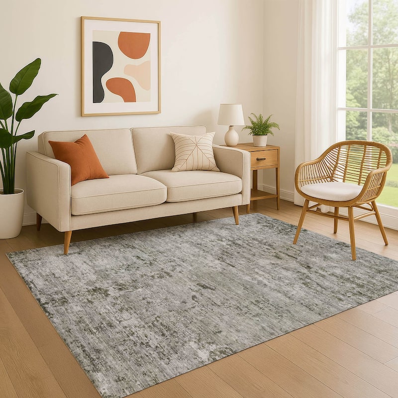 Premium Washable Super Soft Solid Abstract Mayfield Rug - Pewter - 3' x 5'