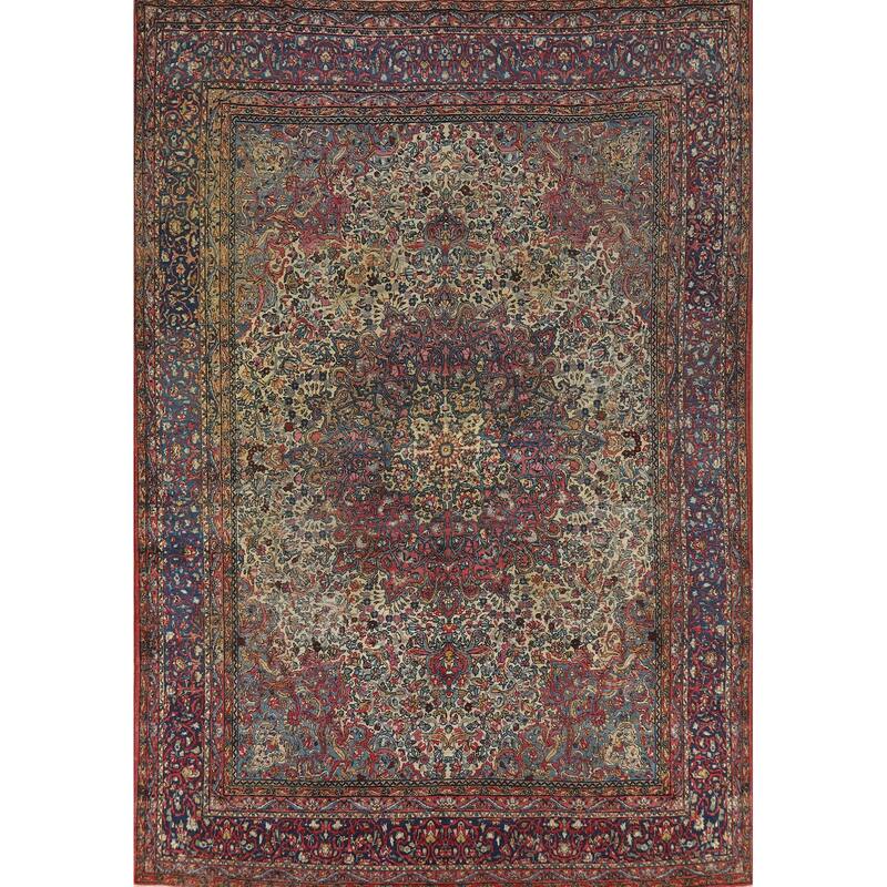 Vegetable Dye Kerman Persian Antique Area Rug Handmade Wool Carpet - 8'10" x 11'9"