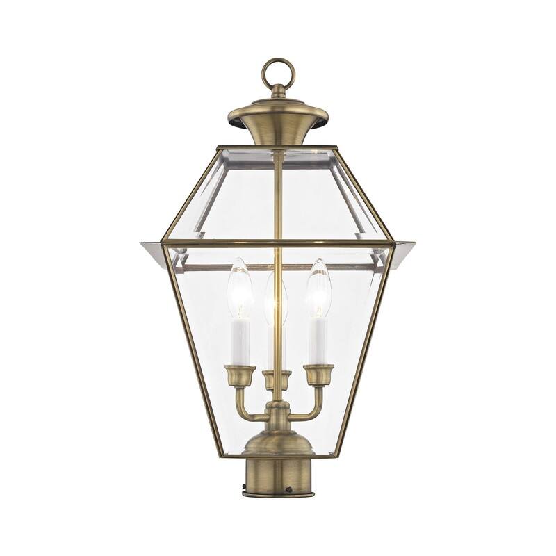 Livex Lighting 3-light Antique Brass Outdoor Post Lantern, 2384-01 - 12" SQ x 22" H