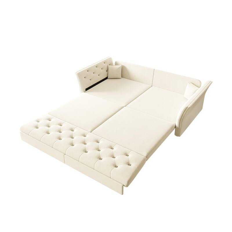 74.4" Velvet Sofa Bed, Pull-Out Sleeper Couch, Convertible Loveseat, Upholstered Sofa Bed with Tufted Backrest, Flared Arms