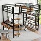 preview thumbnail 4 of 12, Full Size Sturdy Metal Loft bed Frame with Desk and Shelves