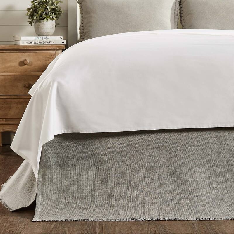 Burlap Dove Grey Fringed Queen Bed Skirt 60x80x16 - Queen - Grey