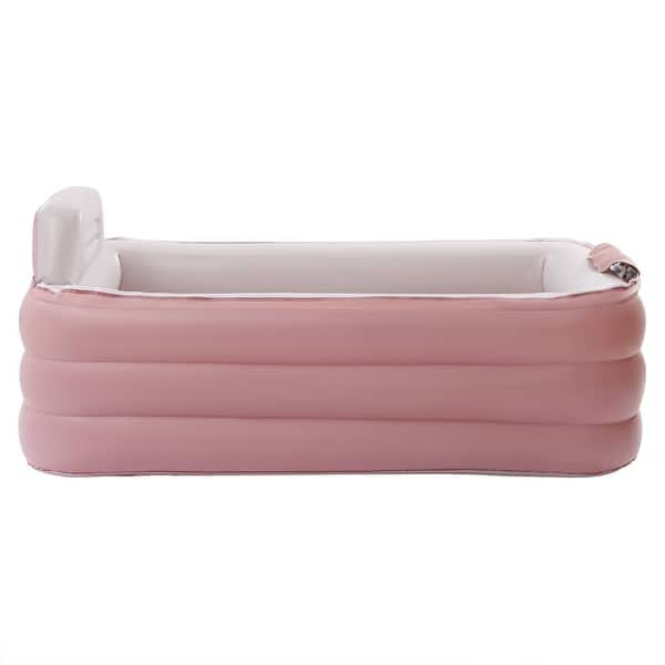 slide 2 of 7, 3-Layer Adult Pink Foldable Inflatable Spa Bathtub (Detachable PVC) Pink