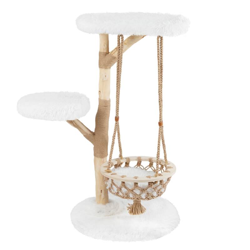 Costway 48.5” Solid Wood Cat Tree with Hanging Cradle Jute Scratching - as pic shows - See Details - as pic shows - See Details