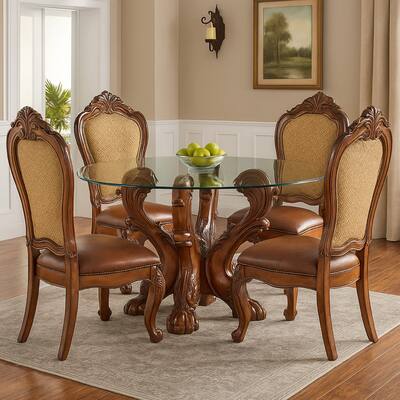 Imperial Dining Table with Pedestal, Cherry Oak Brown