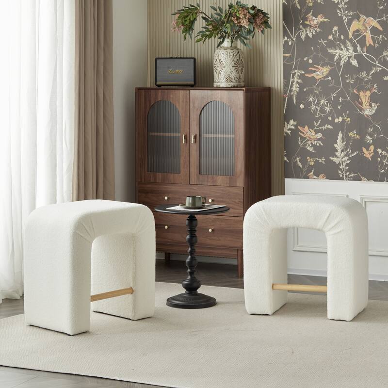 Roomfitters Boucle Upholstered Counter Stools, Set of 2 Dining Chairs for Kitchen Island and Bar Seating - White