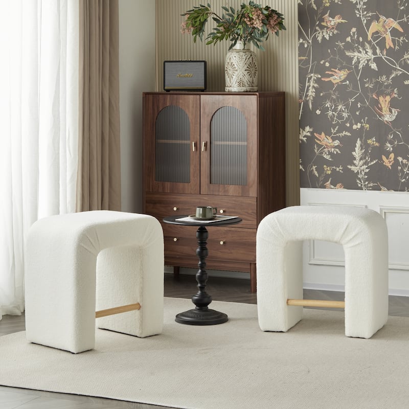 Set of 2 White Boucle Counter Stools, 24" Modern Accent Chairs for Kitchen Island & Dining