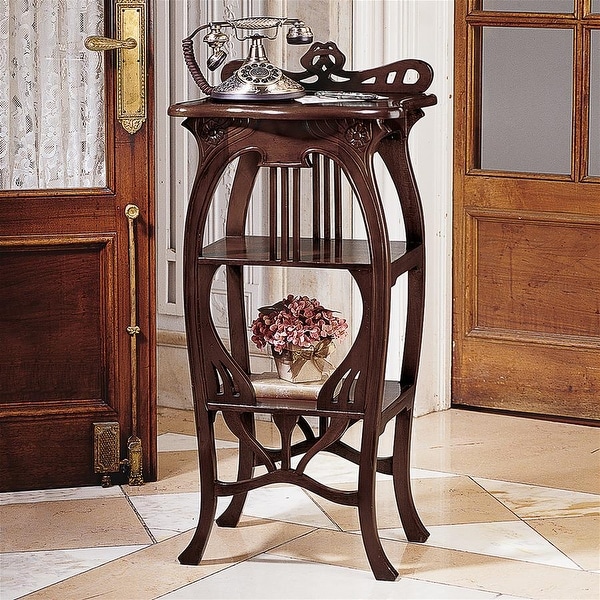 Design Toscano Galle Art Nouveau Harp Side Table - Walnut - Bed