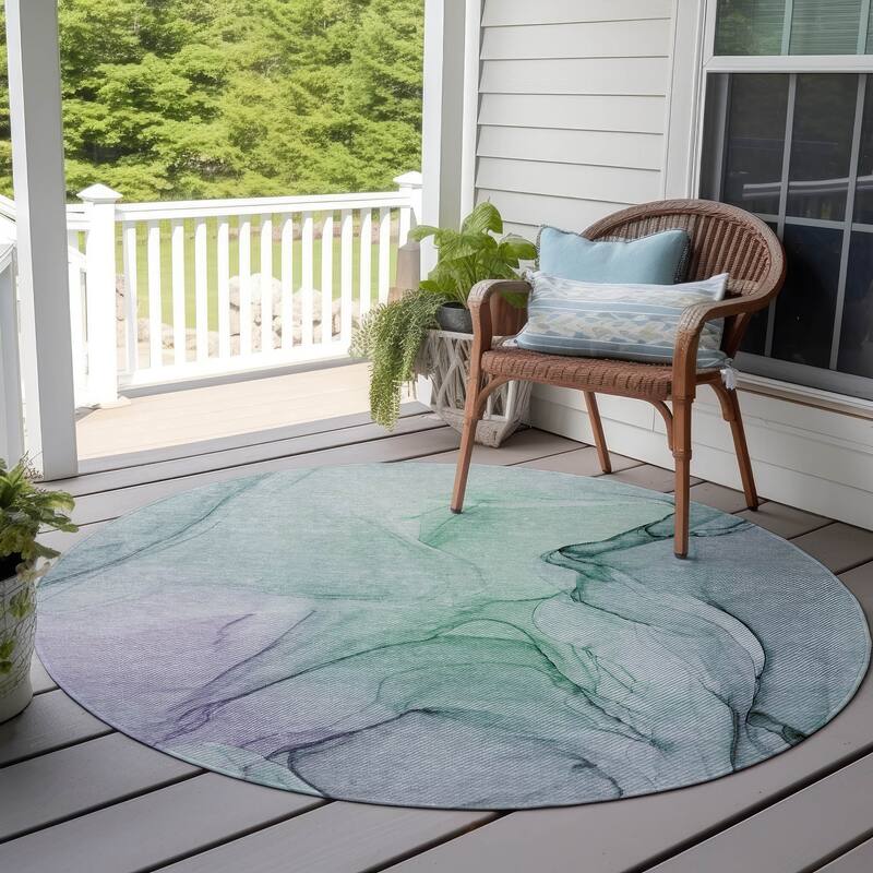 Machine Washable Indoor/ Outdoor Abstract Chantille Rug - Blue - 8' x 8'